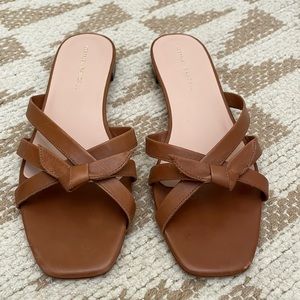 Loeffler Randall Size 10 * Eveline Leather Bow Tie Flat Slip On Sandals * Brown